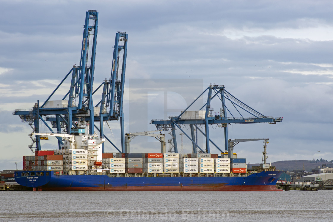"Container Ship at Tilbury Docks" by Orlando Britain - £18.60 "Container Ship at Tilbury Docks" stock image