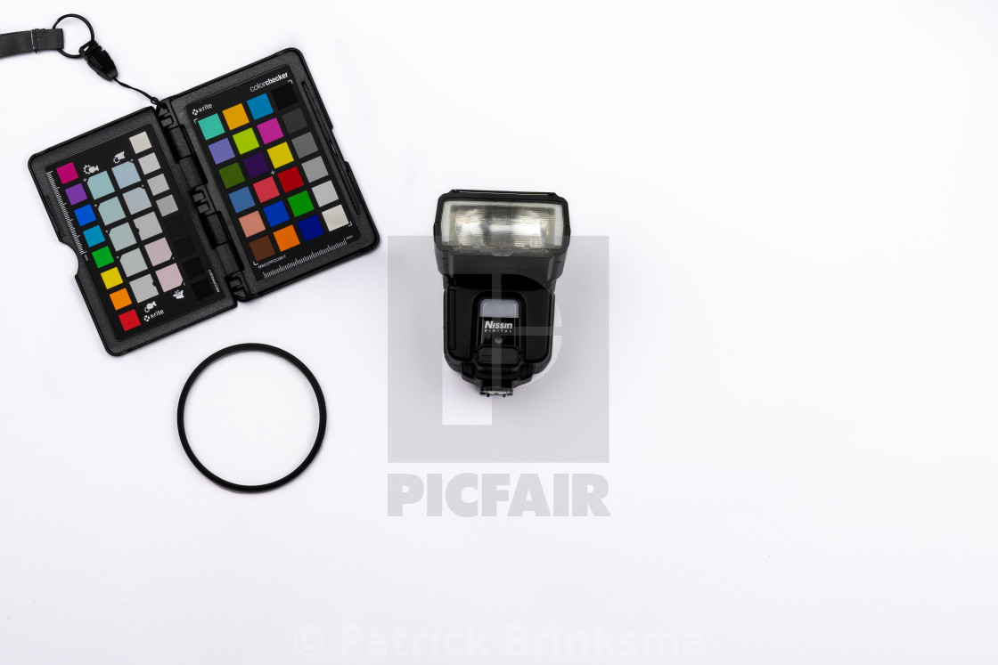 "Photography Colorchecker Passport, Filter and Flashgun" stock image