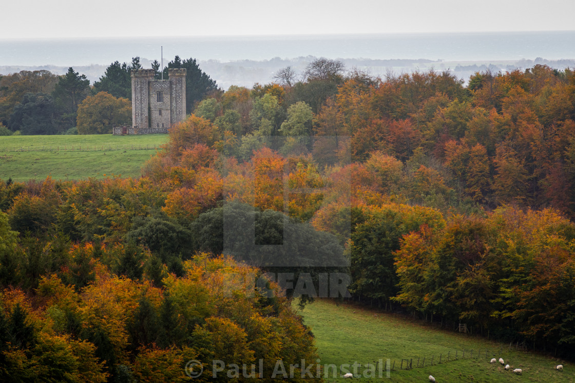 "Hiorne Tower surrounded by autumn 2" by Paul Arkinstall - £4.96 "Hiorne Tower surrounded by autumn 2" stock image