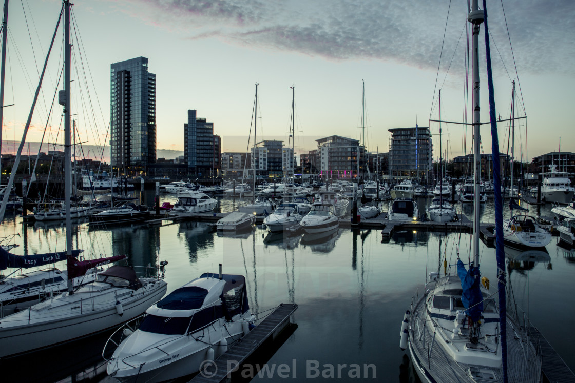 "The yacht's Marina at sunset" stock image