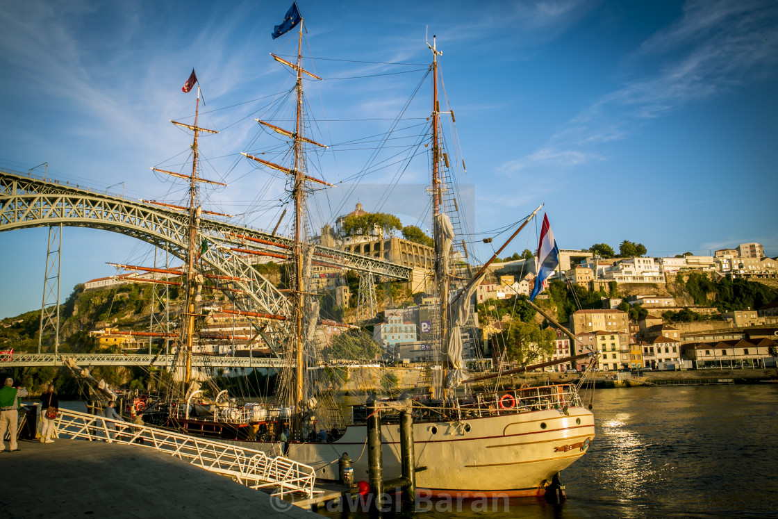 "Europa vintage yacht and Ponte Luis" stock image