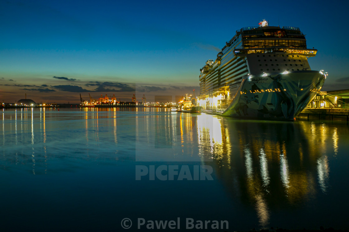 "Cruiseship and Docks by night" stock image