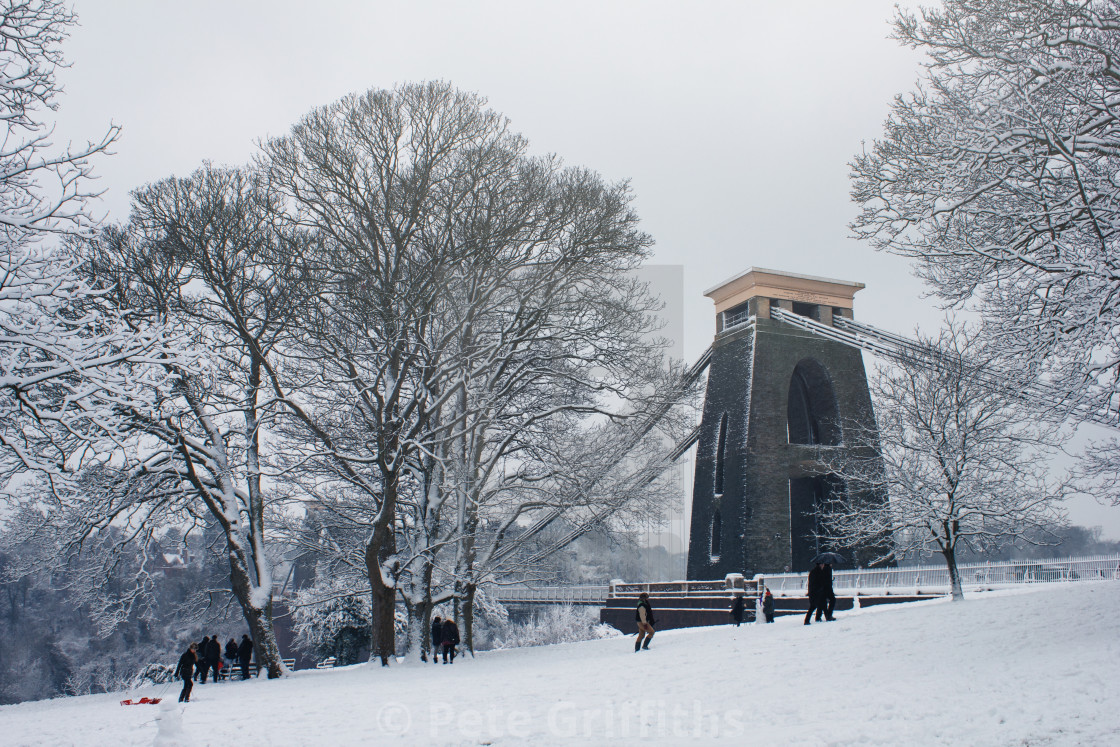 "Clifton Suspension Bridge in Snow" stock image