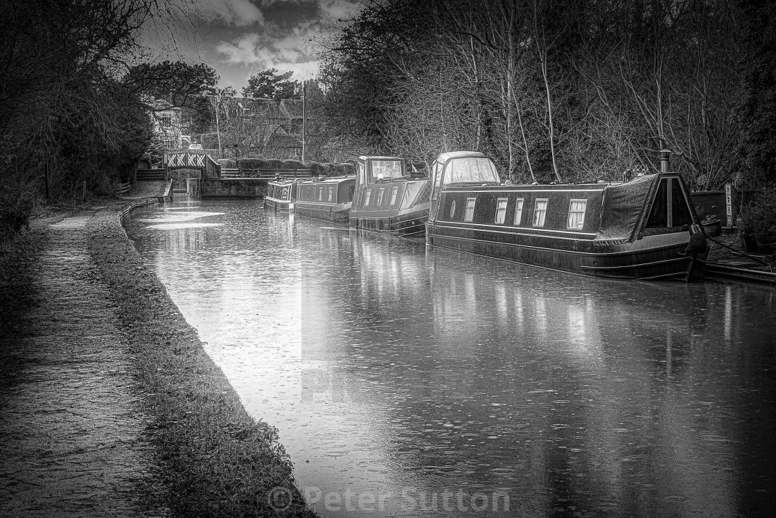 "The Moorings In Monochrome" by Peter Sutton - £10.00 "The Moorings In Monochrome" stock image