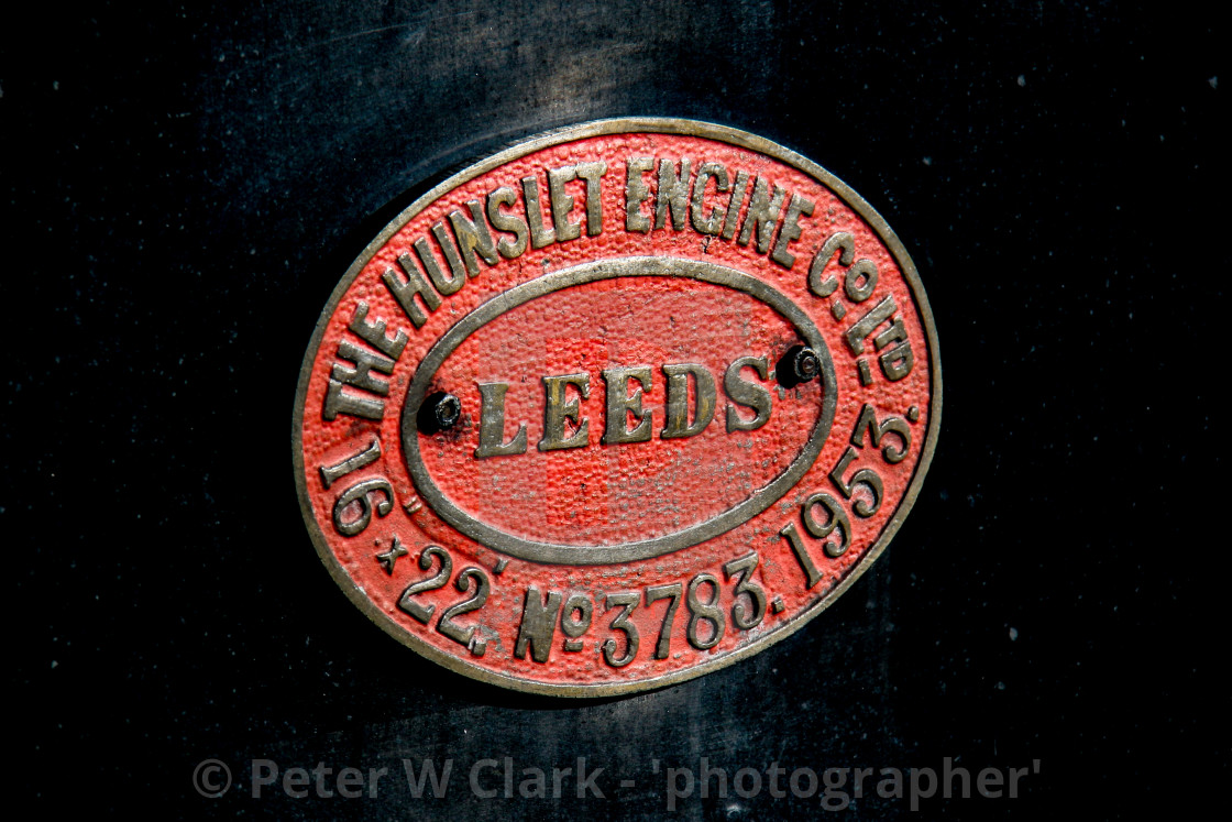 "Embsay and Bolton Abbey Steam Railway. Manufacturers Identification Plate. The Hunslet Engine Company." by Peter W. Clark - 'photographer' - £10.00 "Embsay and Bolton Abbey Steam Railway. Manufacturers Identification Plate. The Hunslet Engine Company." stock image