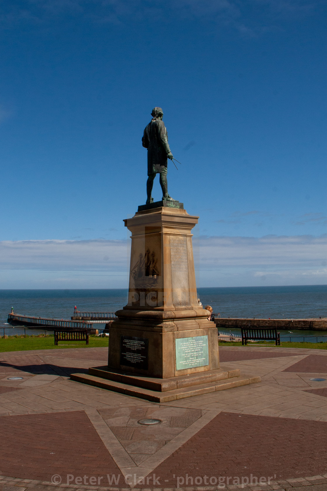 "Whitby, UK, Captain Cook Statue" by Peter W. Clark - 'photographer' - £15.00 "Whitby, UK, Captain Cook Statue" stock image