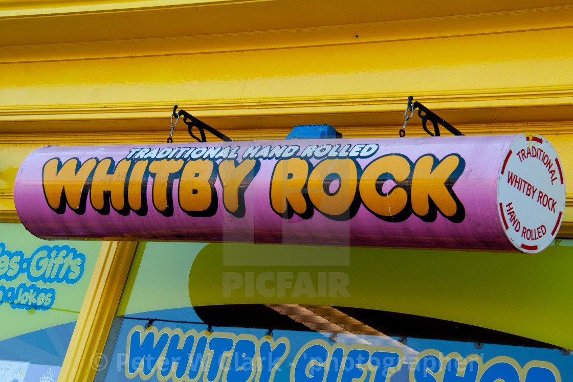 "Whitby, UK, Yorkshire East Coast, Whitby Rock, Shop Sign." by Peter W. Clark - 'photographer' - £15.00 "Whitby, UK, Yorkshire East Coast, Whitby Rock, Shop Sign." stock image