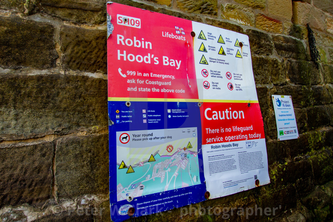"Robin Hoods Bay, Yorkshire. R.N.L.I. about sign." by Peter W. Clark - 'photographer' - £15.00 "Robin Hoods Bay, Yorkshire. R.N.L.I. about sign." stock image