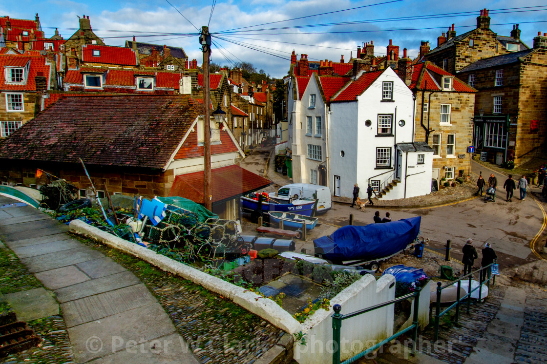 "Robin Hoods Bay, View of the Dock Area showing junction of New Road and King Street." by Peter W. Clark - 'photographer' - £15.00 "Robin Hoods Bay, View of the Dock Area showing junction of New Road and King Street." stock image