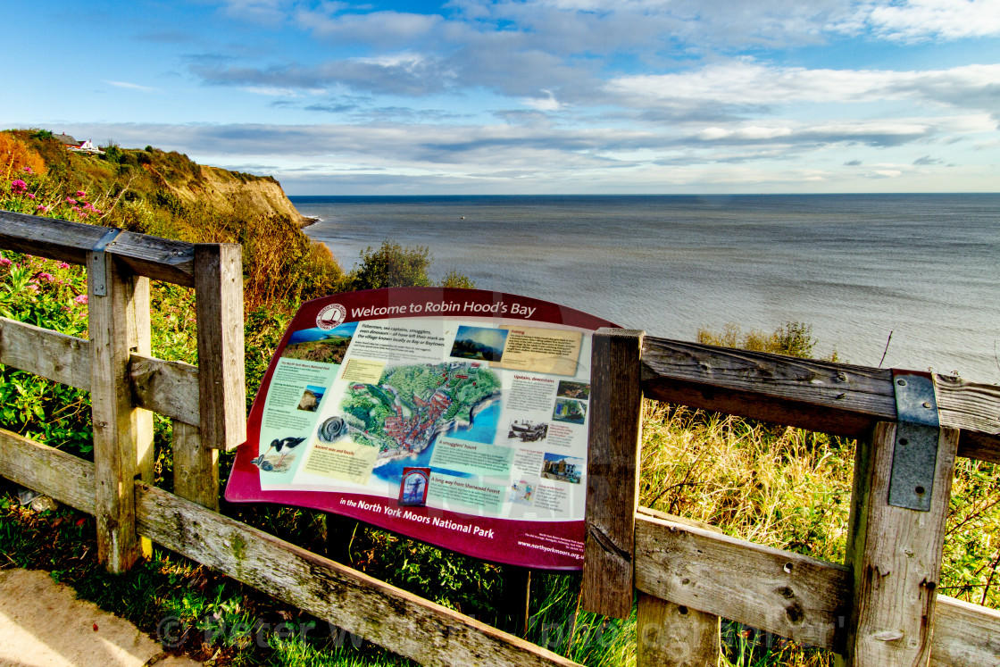 "Welcome to Robin Hood's Bay tourist information board." by Peter W. Clark - 'photographer' - £10.00 "Welcome to Robin Hood's Bay tourist information board." stock image