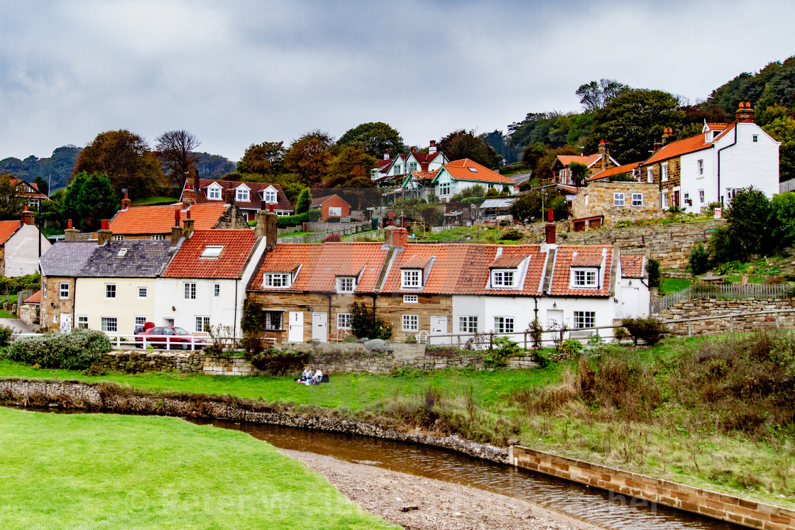 "Sandsend, Row of Cottages next to the Beck,, Yorkshire, England." by Peter W. Clark - 'photographer' - £20.00 "Sandsend, Row of Cottages next to the Beck,, Yorkshire, England." stock image
