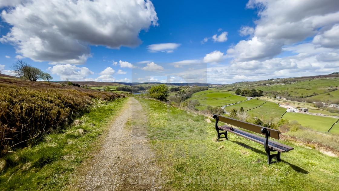 "Bronte Country, View over Oldfield from Bench by Cemetery Road, Haworth" by Peter W. Clark - 'photographer' - £10.00 "Bronte Country, View over Oldfield from Bench by Cemetery Road, Haworth" stock image