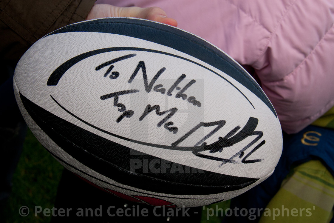 "Rugby Ball Signed by Martin Johnson CBE" stock image