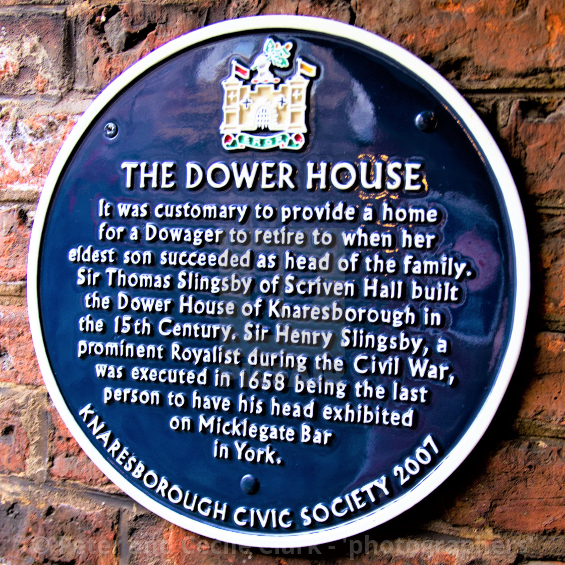 "The Dower House, Knaresborough Civic Society Sign on Red Brick Background" stock image