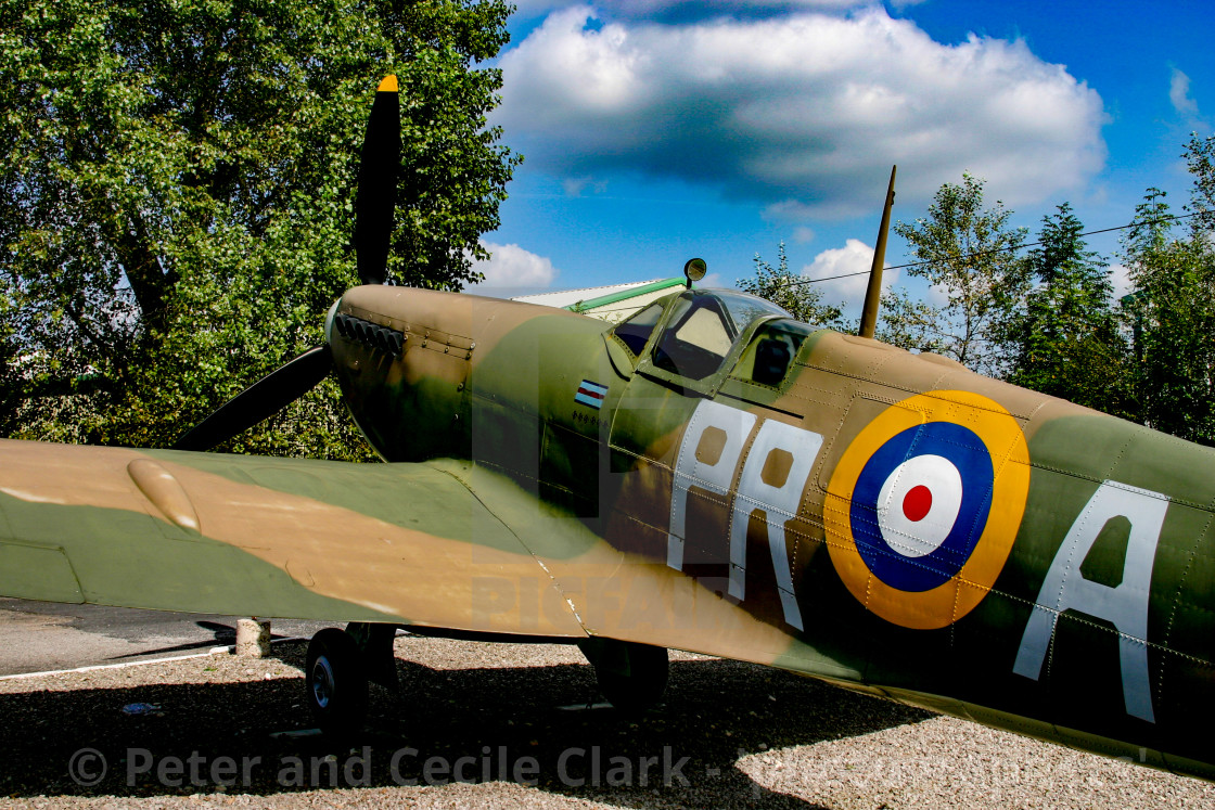 "Spitfire replica at Yorkshire Air Museum in Elvington, York, Yorkshire." stock image