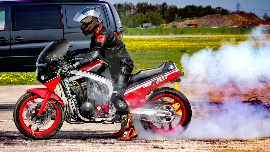 "Elvington Bike Track Day, April 2004, Burning Rubber" stock image