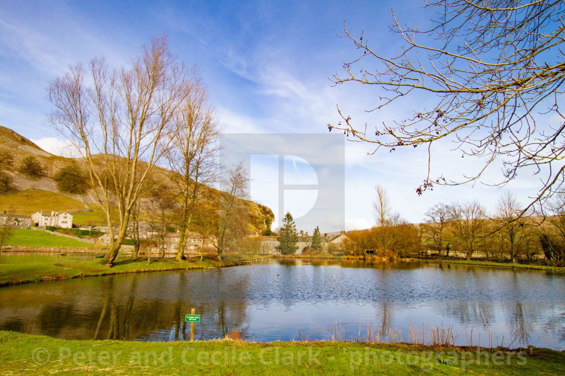 "Kilnsey Park Fly Fishing Lake, Kilnsey, Upper Wharfedale. Looking towards Kilnsey Crag." stock image