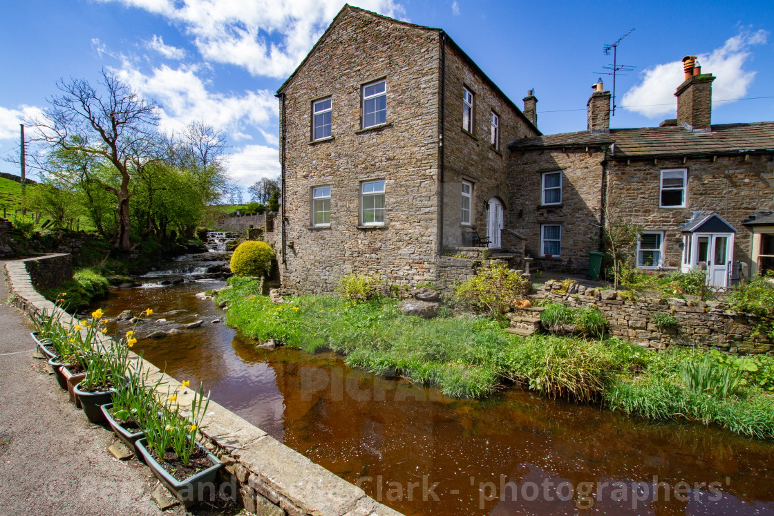 "Hawes, Cottages by the side of Gayle Beck" stock image