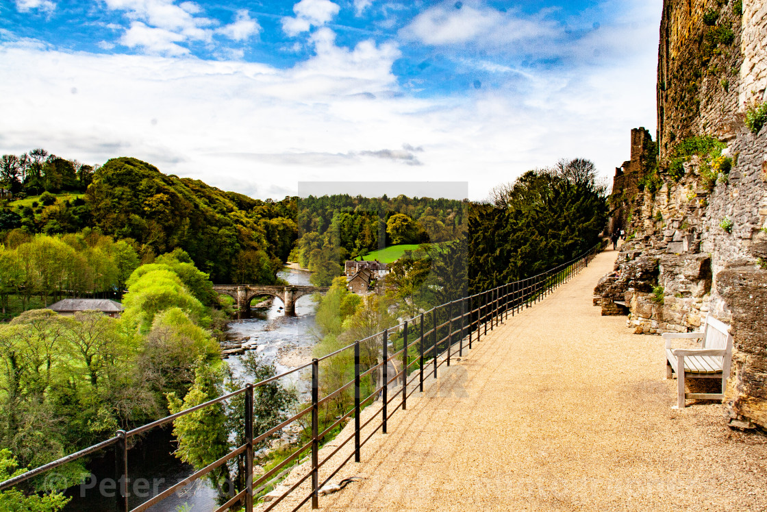 "View over River Swale from Castle Walk, Richmond,North Yorkshire." stock image