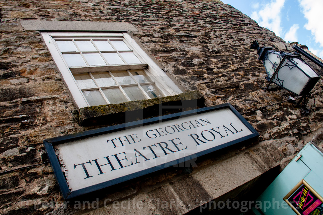 "The Georgian Theatre Royal, Sign above Entrance. Richmond, North Yorkshire." stock image