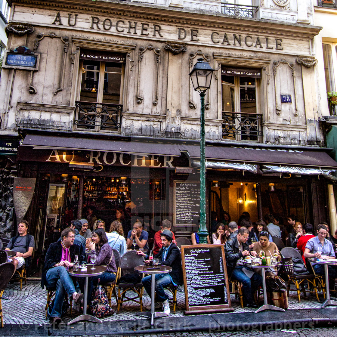 "Vibrant, Busy Pavement Cafe in Paris" stock image