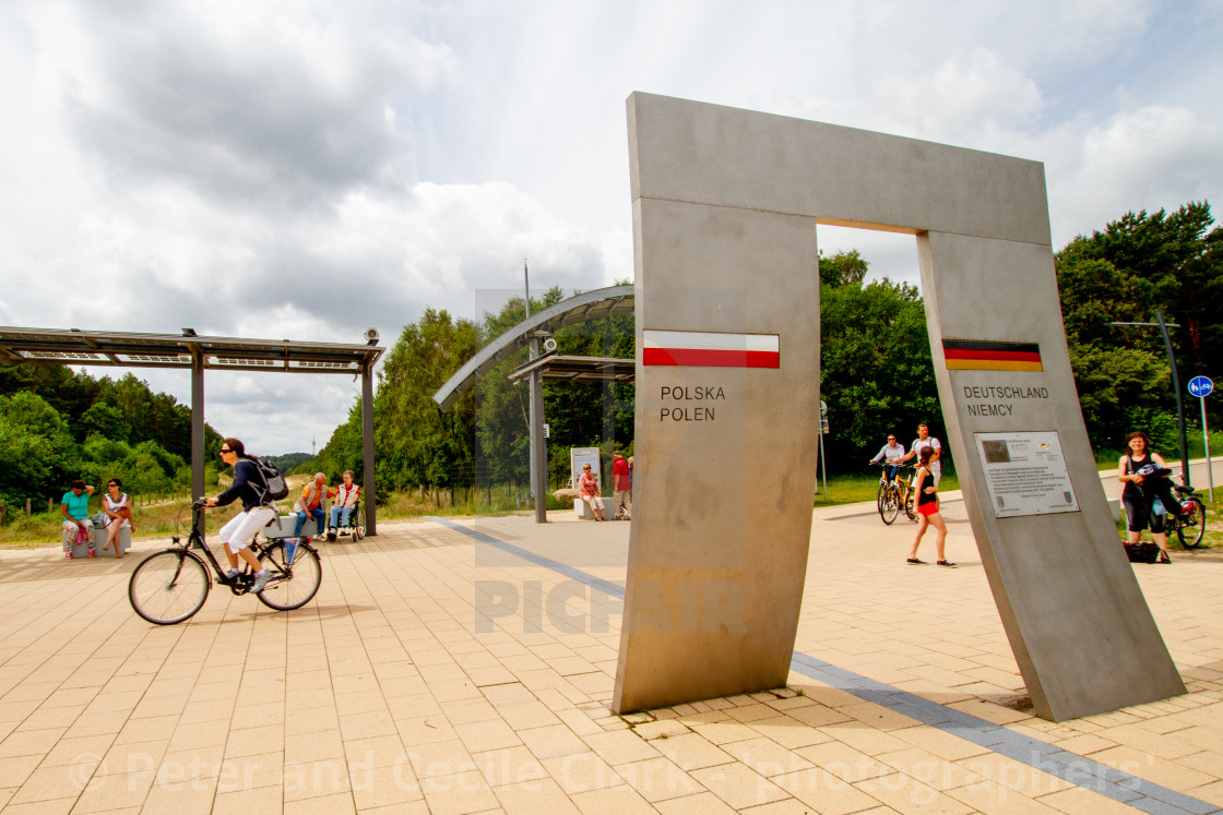 "Poland, Gemany Border Sign, Border between Ahlbeck, Germany and Swinoujscie, Poland." stock image