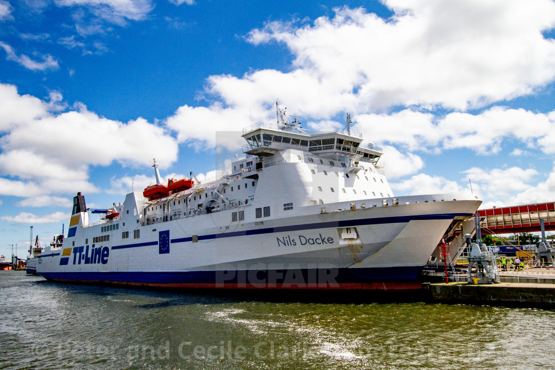 "Swinoujscie, Photographs of a Polish Seaport. TT Line Ferry 'Nils Dacke'" stock image