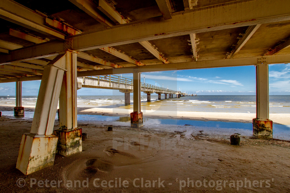 "Photographs of Ahlbeck a Seaside Resort on the Baltic Sea Coast, Germany. View from under the pier." stock image