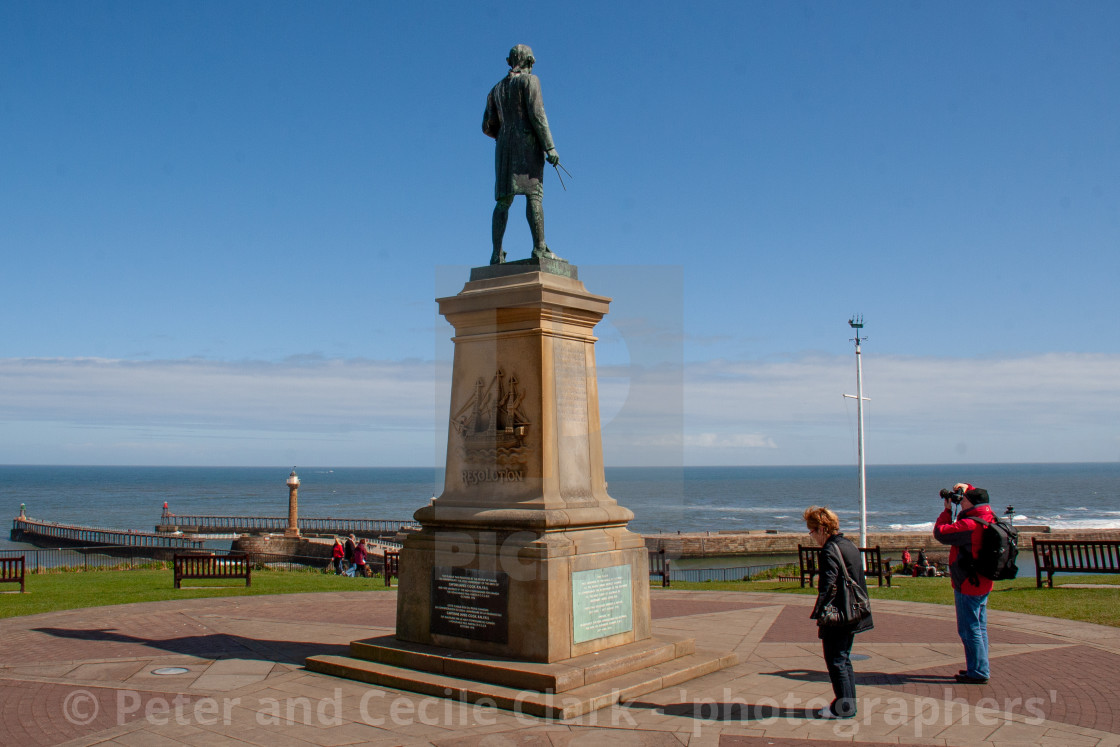 "Whitby, UK, Captain Cook Statue" stock image