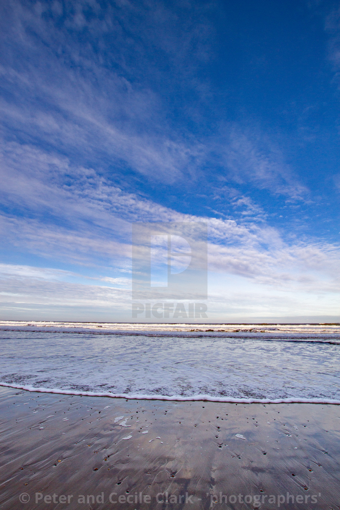 "Whitby, UK, Beach, Reflection. Blue Sky and Copy Space." stock image