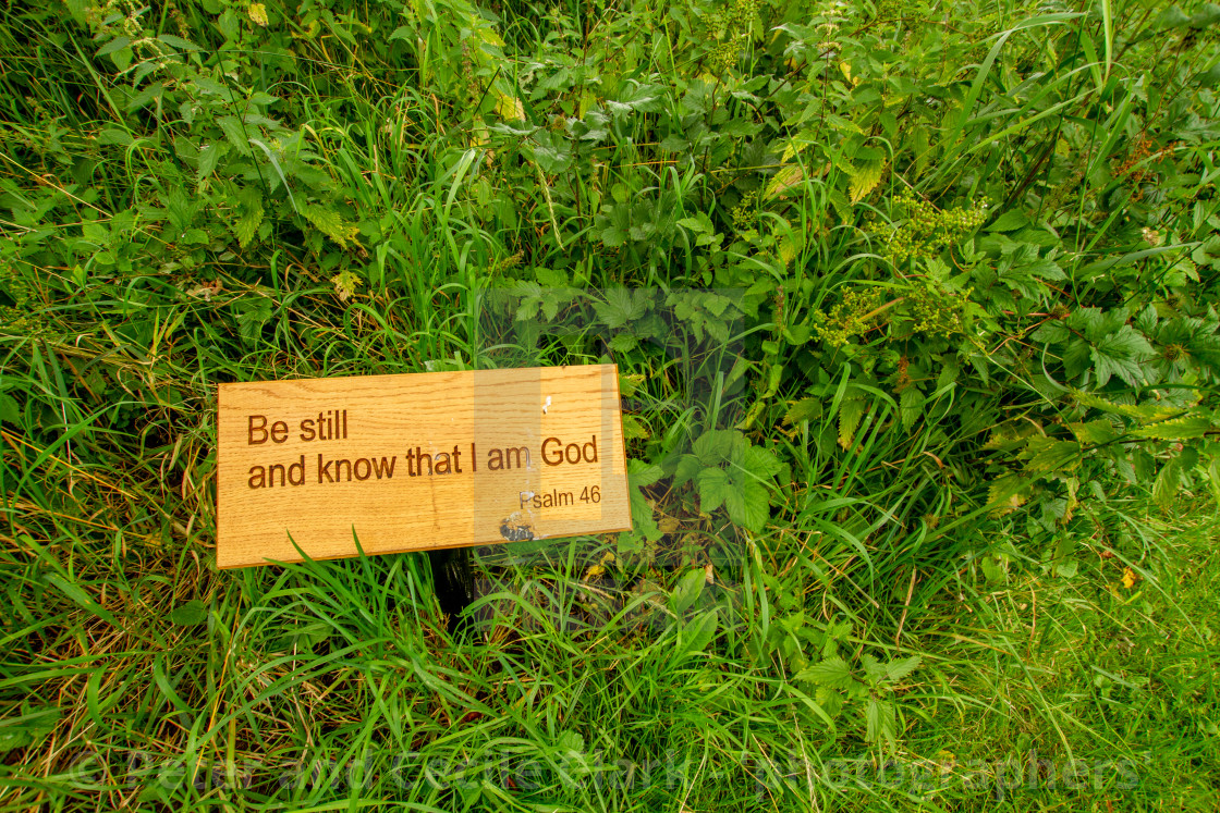 "St Mary's Church, Kettlewell. Religious Quotation from Psalm 46" stock image