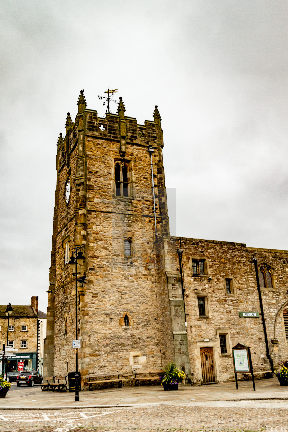 "Former Holy Trinity Church Tower, a grade 1 listed building in The Market Place, Richmond, North Yorkshire." stock image