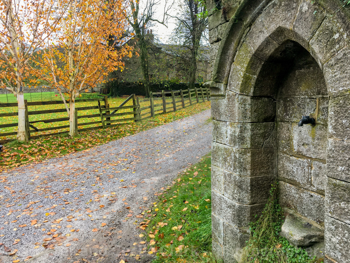 "Burnsall, Yorkshire Dales Village, England, Water Compensation Tap." stock image