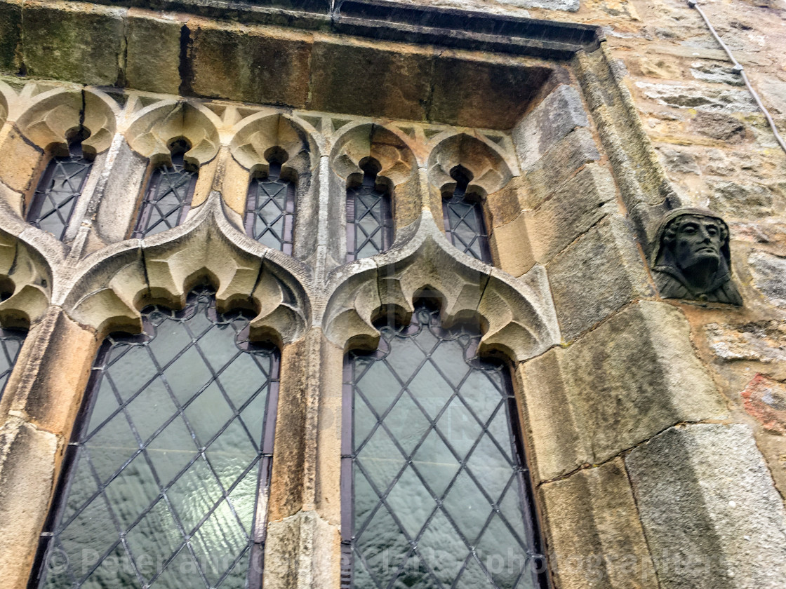 "Burnsall, Yorkshire Dales Village, England, St Wilfrids Parish Church Window detail." stock image