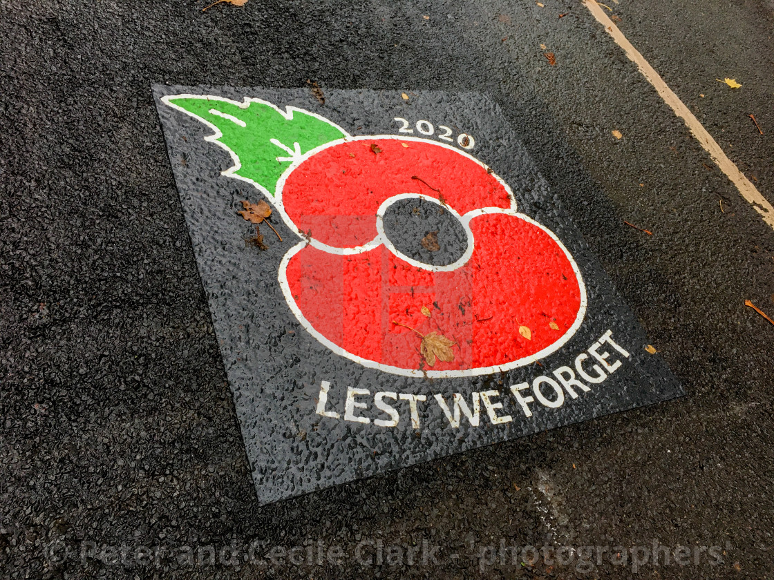 "Remembrance Sunday Poppy Road Sign. Ilkley." stock image