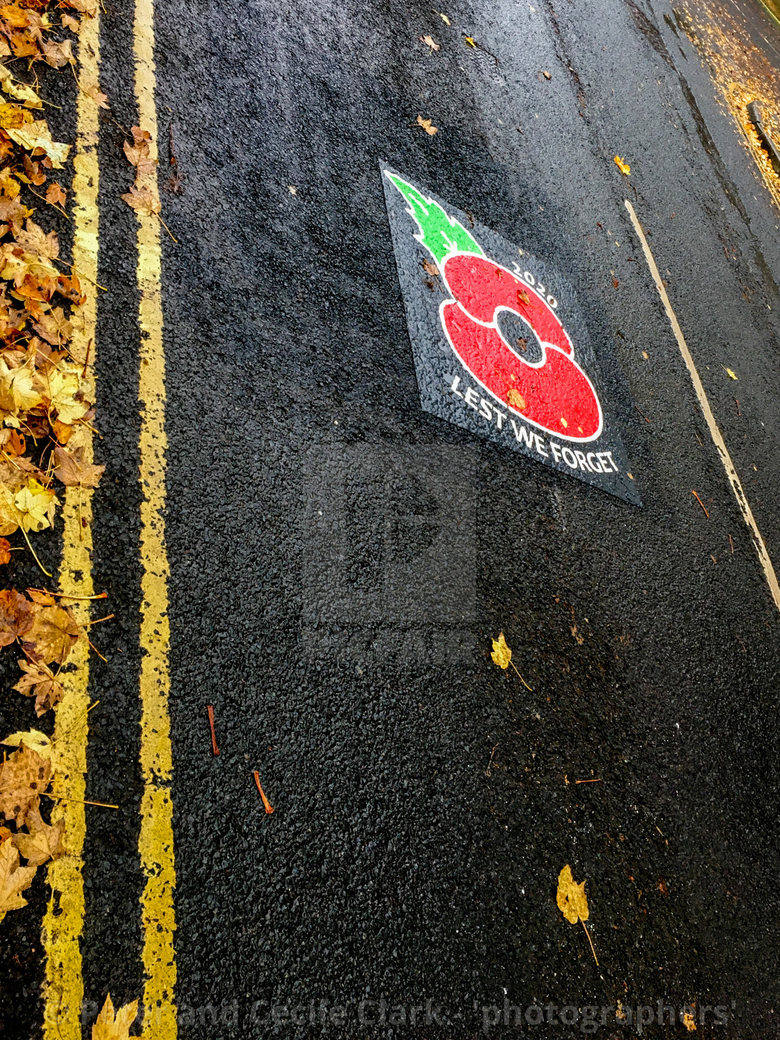 "Remembrance Sunday Poppy Road Sign. Ilkley." stock image