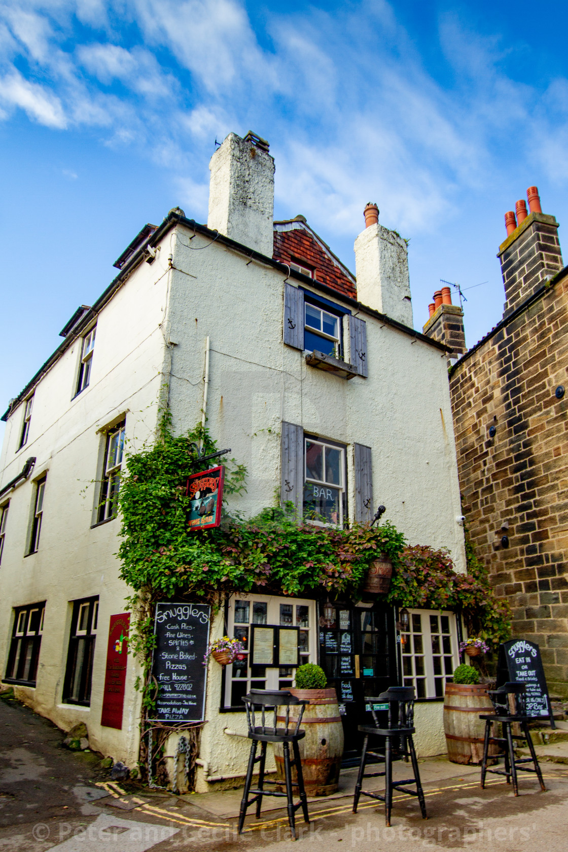 "Robin Hoods Bay, Yorkshire, UK. Smugglers Wine Bar." stock image