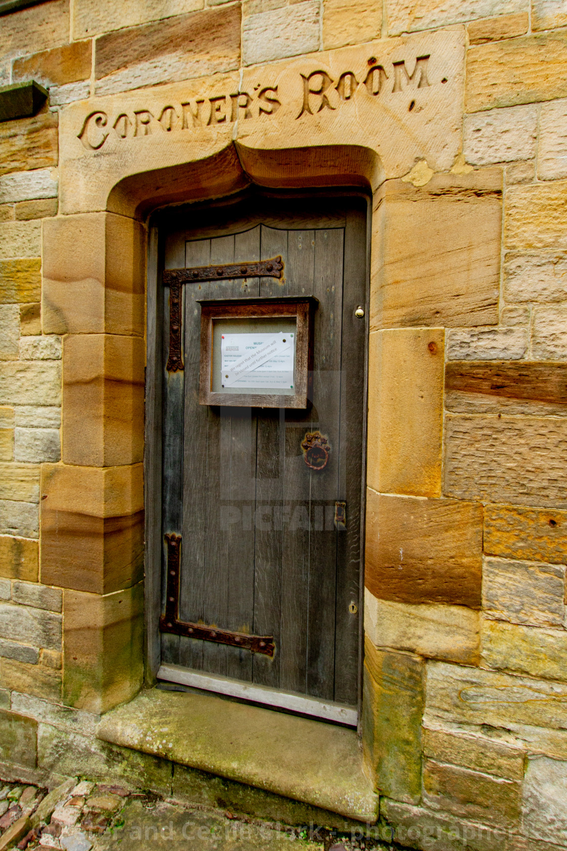 "Robin Hoods Bay and Fylingdales Museum Entrance in the old Coroners Room and Mortuary." stock image