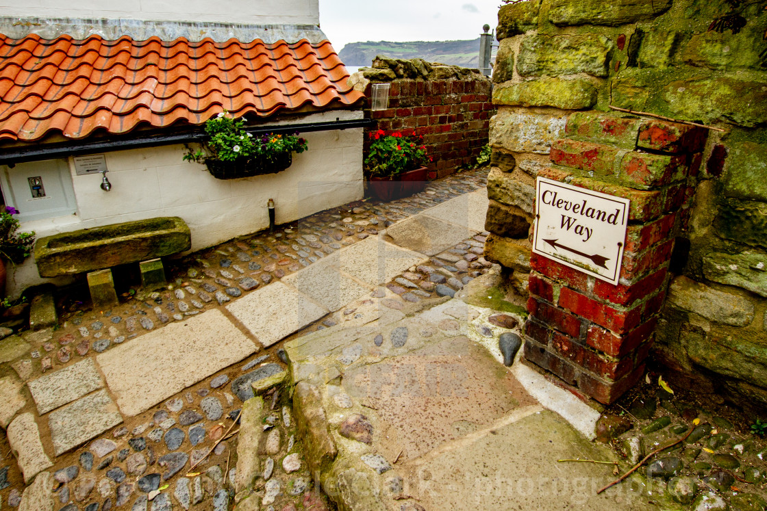 "Robin Hoods Bay, Cleveland Way, Washing Trough." stock image