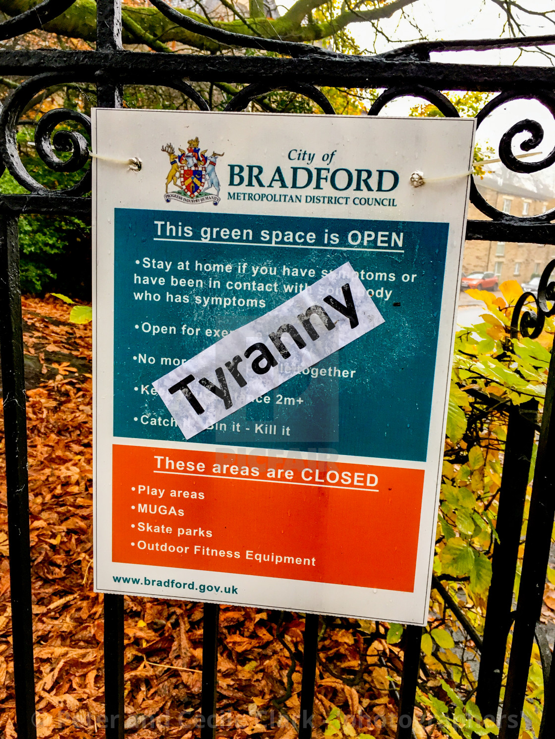 "Coronavirus COVID-19 advice and information Poster. Bradford Metropolitan District Council. Ilkley." by Peter and Cecile Clark - 'photographers' - $25.35 "Coronavirus COVID-19 advice and information Poster. Bradford Metropolitan District Council. Ilkley." stock image
