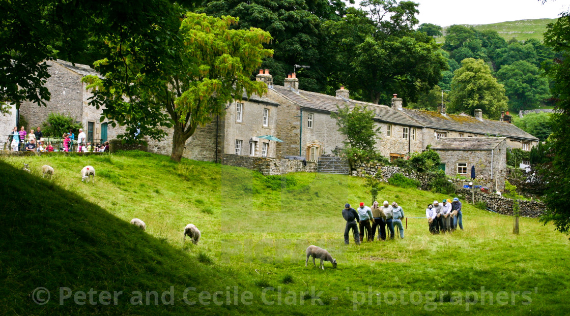 "Kettlewell Scarecrow Festival, Yorkshire Dales Village." stock image