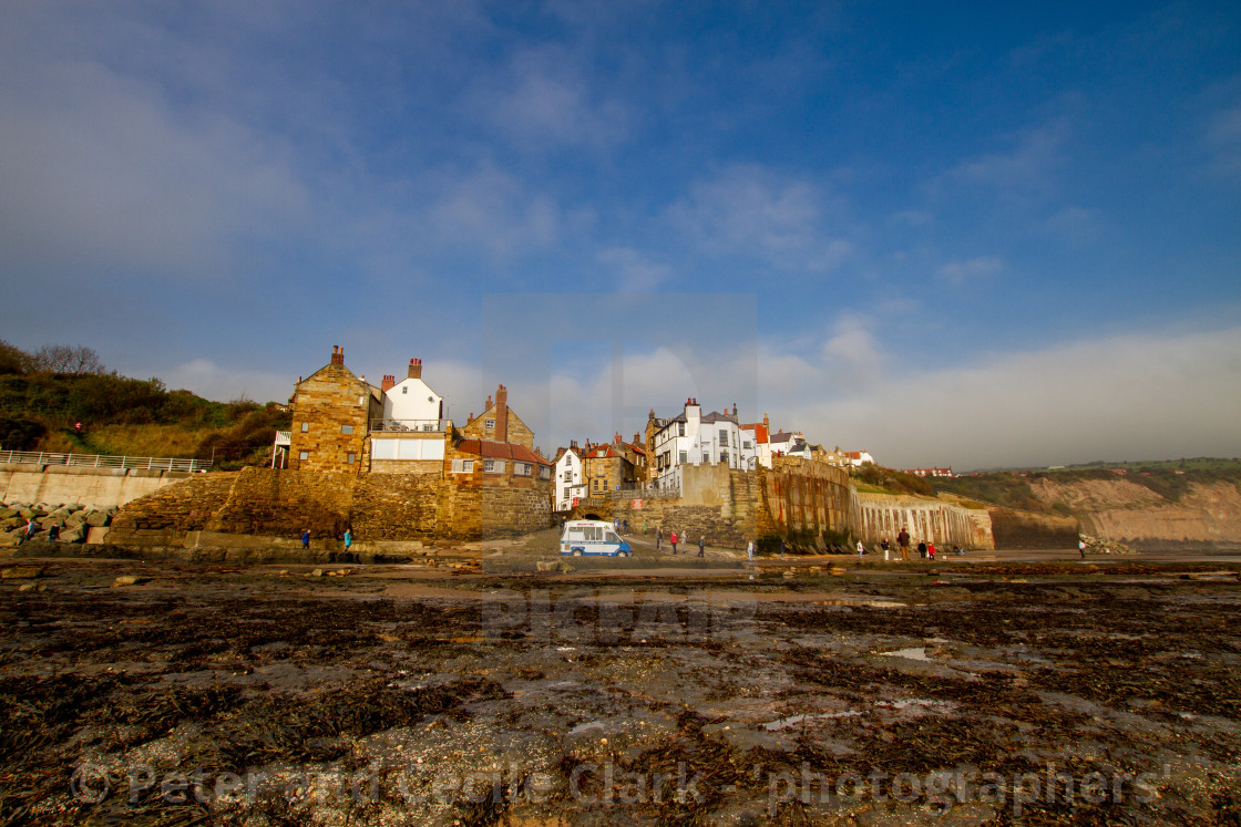 "Robin Hoods Bay, Yorkshire East Coast, England. A Panoramic View from the Beach Photographed 10th October 2010" stock image