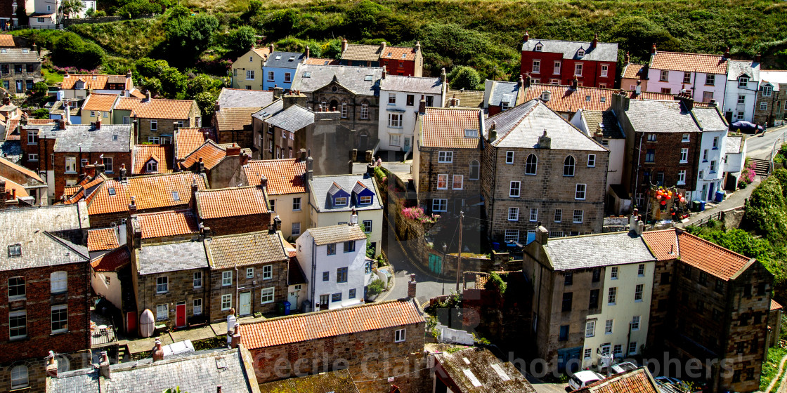 "Fishing Village Rooftops, Staithes, Yorkshire, England." stock image