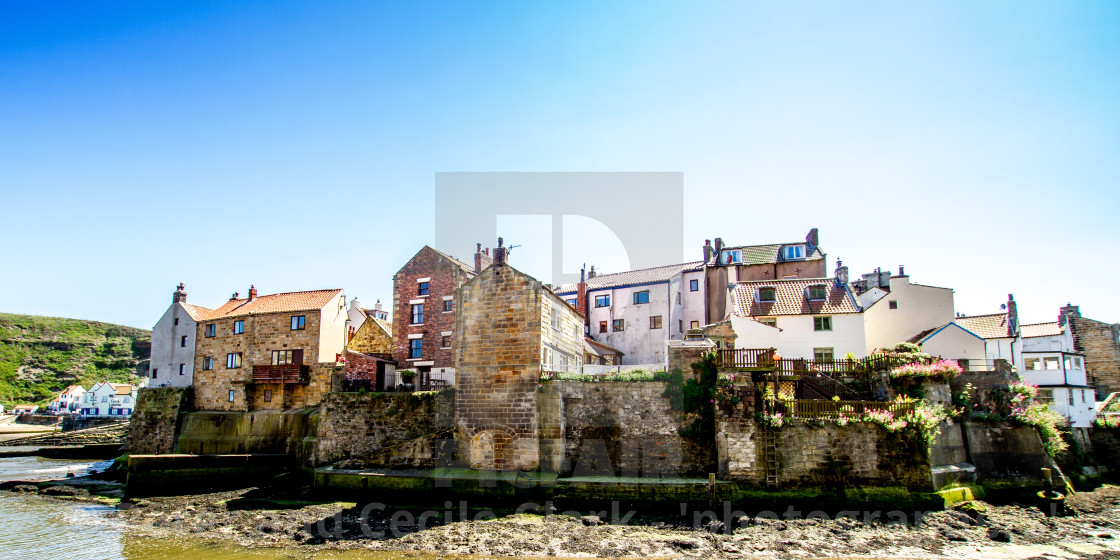 "Staithes Cottages on the Harbourside. Yorkshire Coast, England." stock image