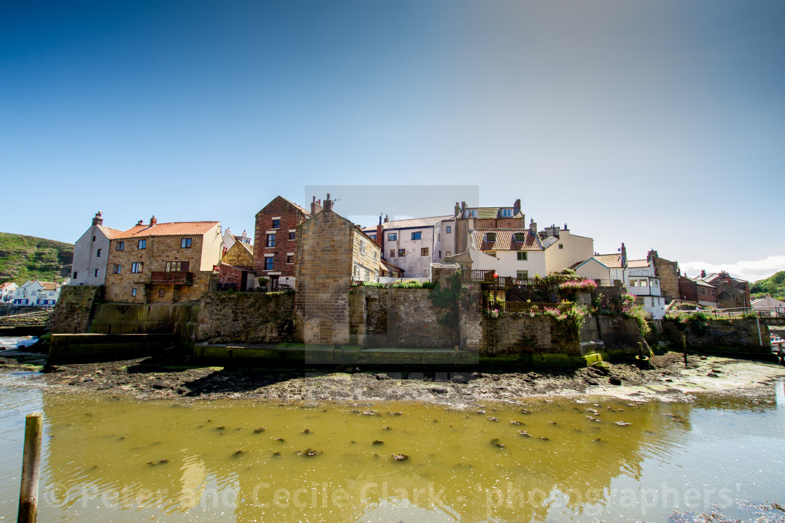 "Staithes Cottages on the Harbourside. Yorkshire Coast, England." stock image