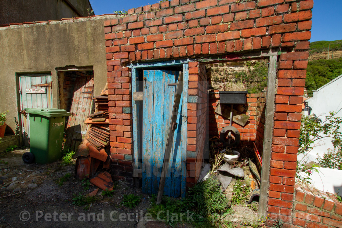 "Render and Brick Dilapidated Outbuildings, Staithes, Yorkshire England." stock image