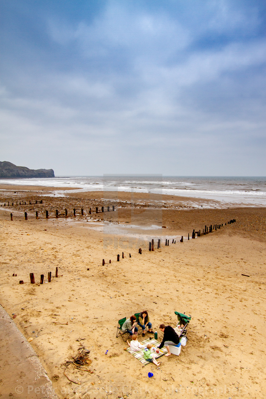 "Sandsend and the beach, Family Picnic. Yorkshire, England." stock image