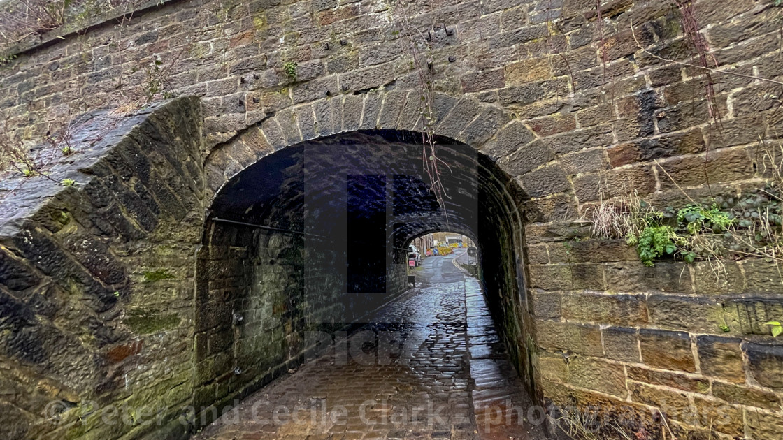 "Aqueduct no.46 under the Leeds Liverpool Canal at Silsden (Cobbydale) Yorkshire, England." stock image