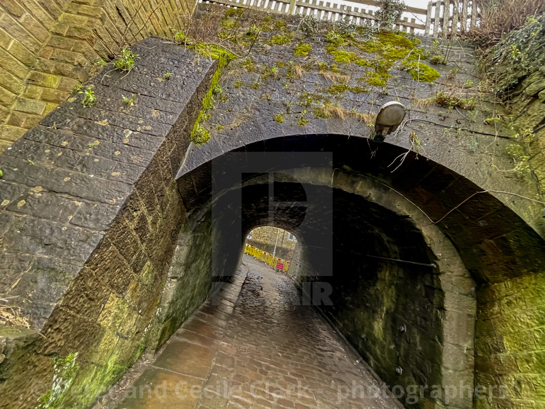 "Aqueduct no.46 under the Leeds Liverpool Canal at Silsden (Cobbydale) Yorkshire, England." stock image