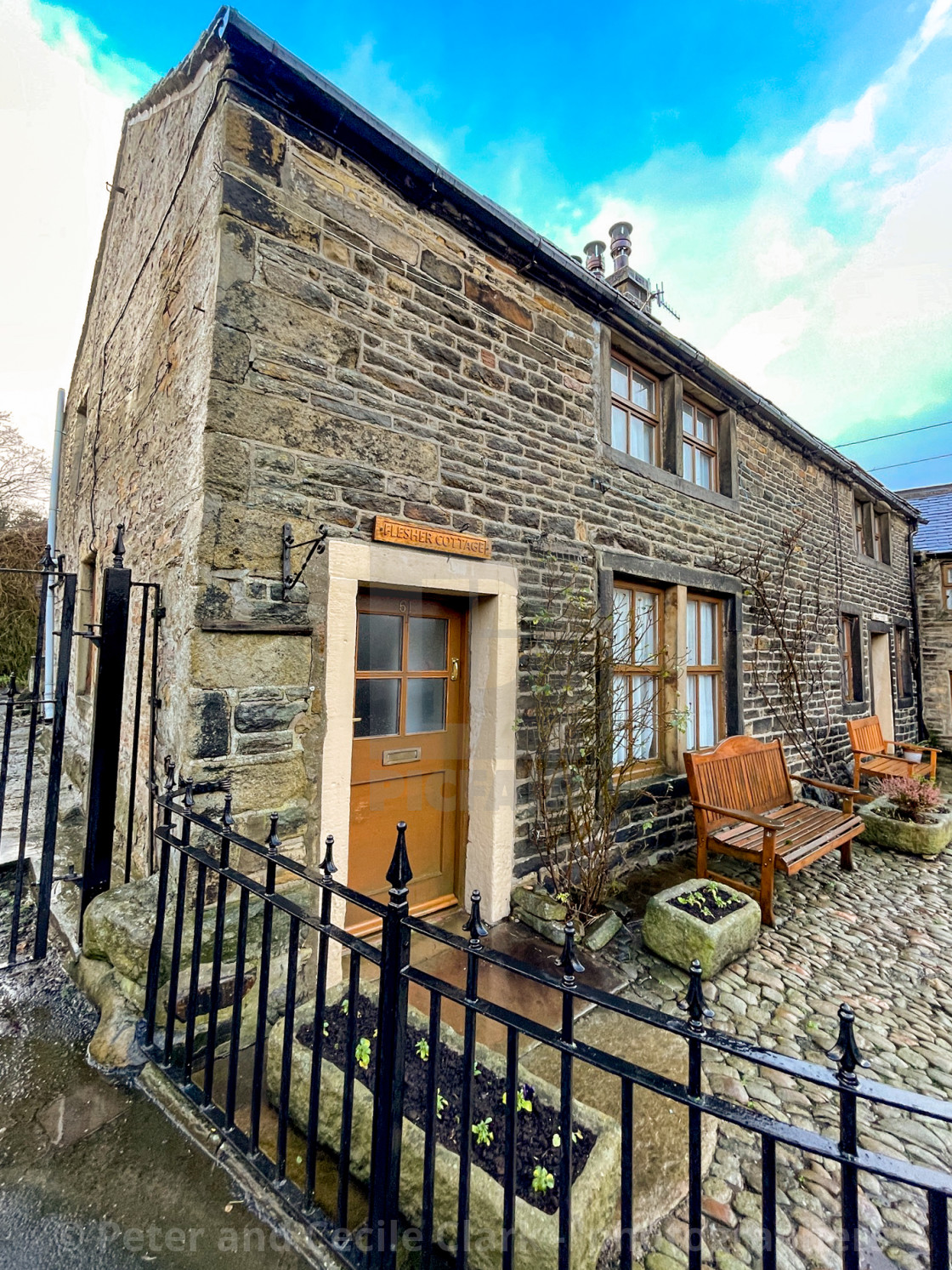 "Flesher Cottage next to Silsden Beck, Silsden (Cobbydale) Yorkshire, England." stock image